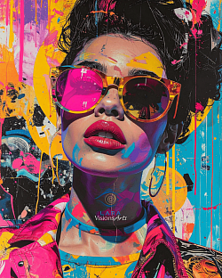 Pop Art digital: Retrato vibrante con salpicaduras de pintura